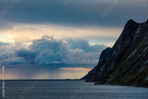 Rain cloud and mountain, Senja, Norway.
