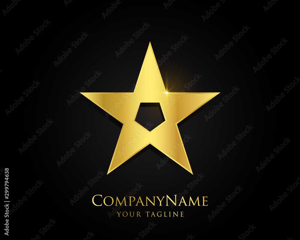 Obraz premium Gold Star Logo Designs Vector Template with Black Background