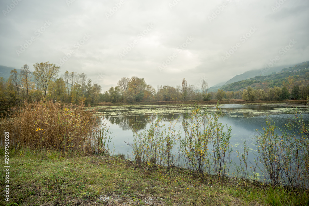 Autumn panorama, bad wheater on lake Autumn panorama, bad wheater on lake