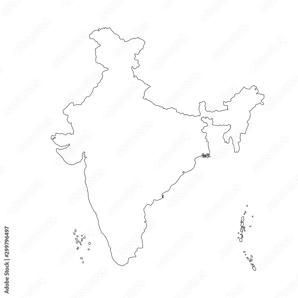 Obraz Vector illustration of black outline India map.