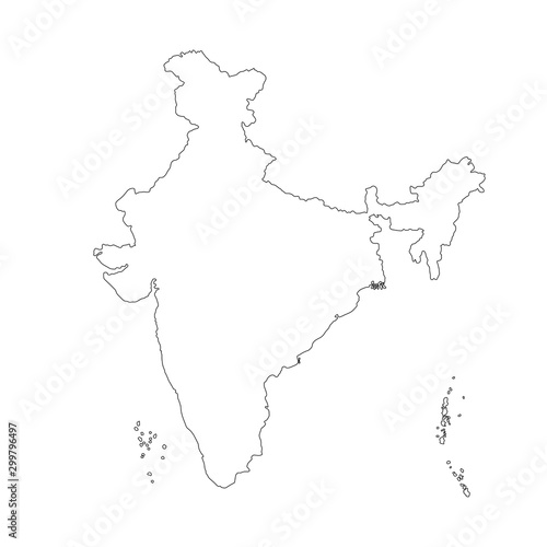 Vector illustration of black outline India map.