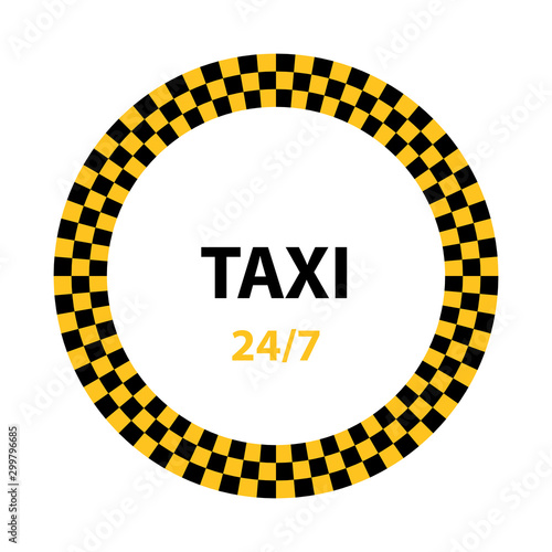 Vector round taxi service sign with chequered pattern.