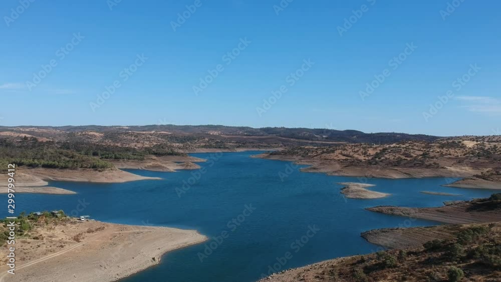 Aerial view from a dam in Alentejo Portugal, The Chanza River. Drone view Aerial view from a dam in Alentejo Portugal, The Chanza River. Drone view