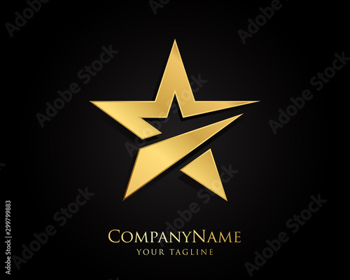 Gold Star Logo Designs Vector Template with Black Background