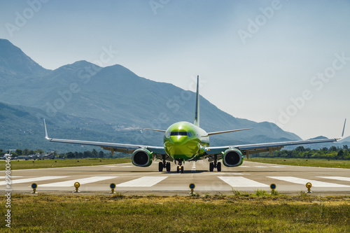 Morning view of Airport of Tivat, Montenegro, with planes.