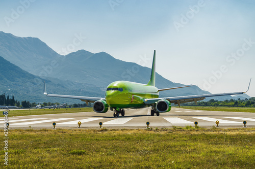 Morning view of Airport of Tivat, Montenegro, with planes.