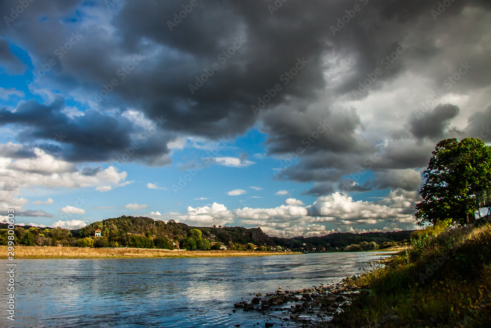 clouds over Elbe river