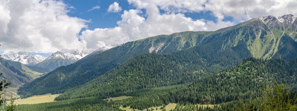 Panorama of the mountain ranges of the southern Tien Shan, Kyrgyzstan