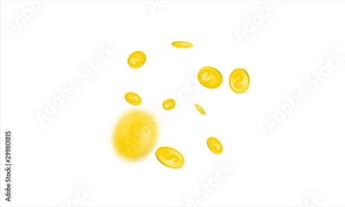 Hundred dollar bill. Falling money isolated background. American cash.