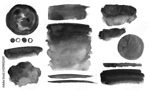 Black watercolor stains Set of brush strokes Invitation design