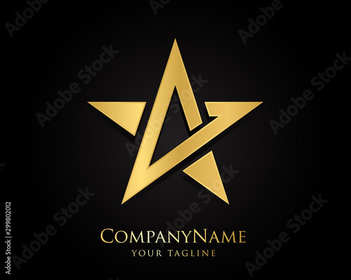 Gold Star Logo Designs Vector Template with Black Background