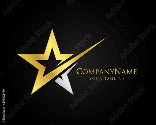 Gold And Silver Star Logo Designs Vector Template with Black Background