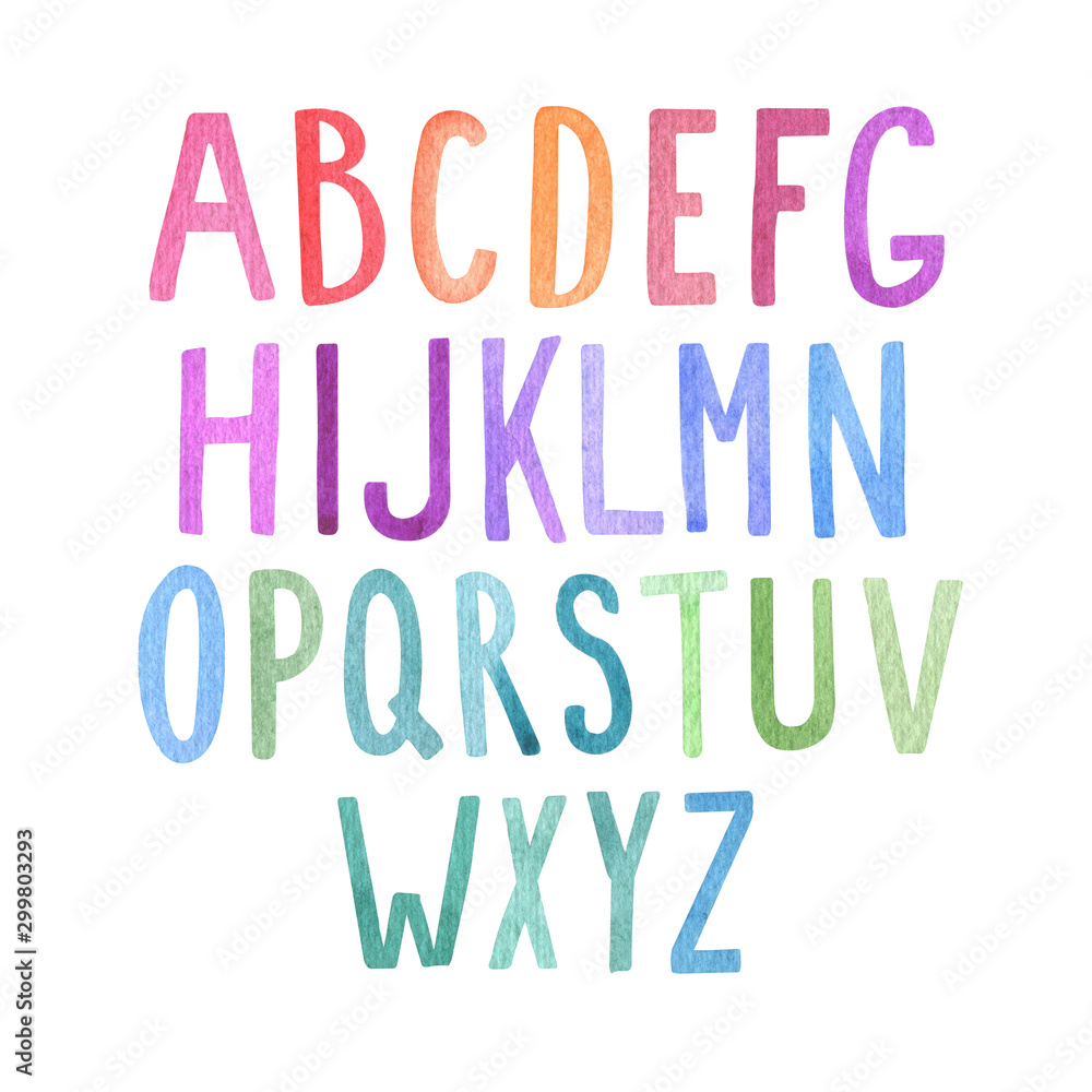 Set of letters, alphabet. Watercolor.