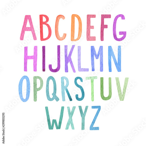 Set of letters, alphabet. Watercolor.