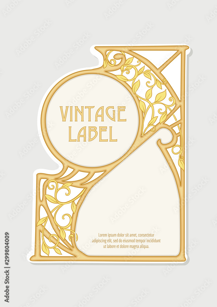 Label, decorative frame, border. Good for product label. with place for text Colored vector illustration. In art nouveau style, vintage, old, retro style. Isolated on white background..