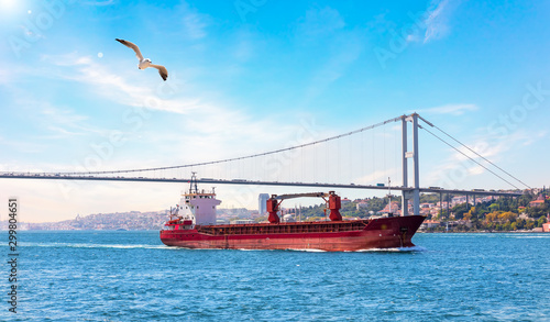 Photography A ship in the Marmara sea and the Bosphorus bridge, Istanbul