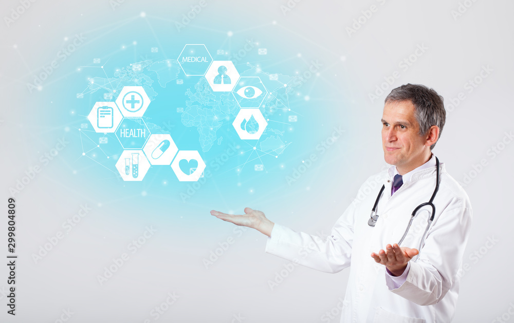 Middle aged professional doctor with medical concept Middle aged professional doctor with medical concept