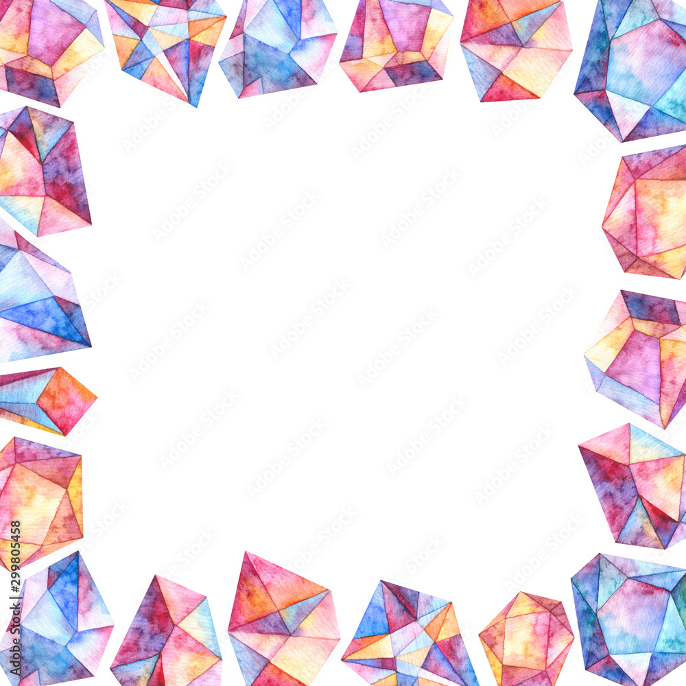 Obraz premium Background from crystals and precious stones. Watercolor.