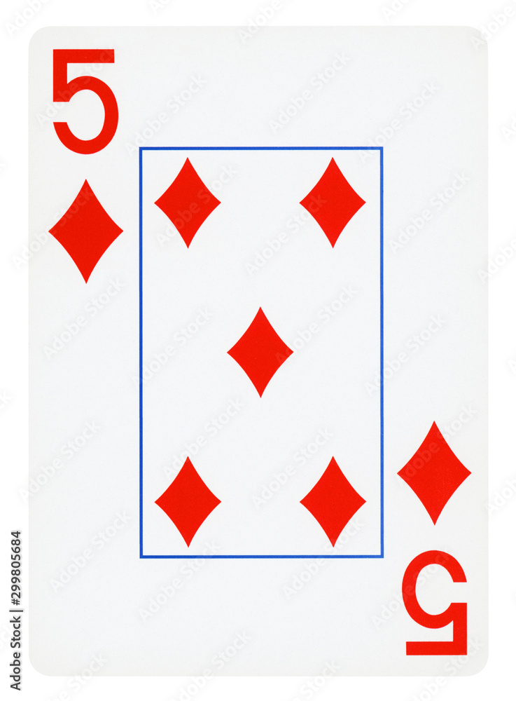 Obraz premium Five of Diamond playing card - isolated on white (clipping path included)