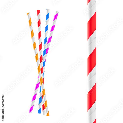 Colorful striped paper straws. Vector illustration isolated on white background. Ready to use in your design. EPS10.