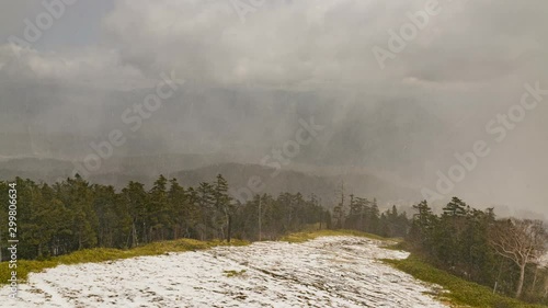 Timelapse Overview of Storm Revealing Panoramic Mountains in Japan