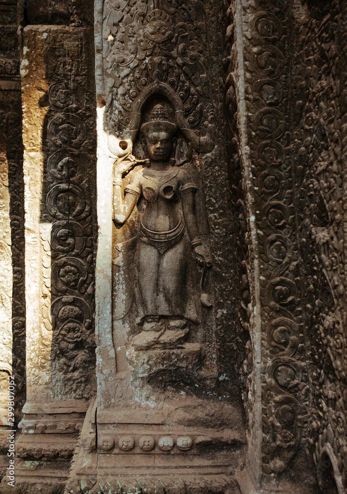 Cambodian Acient Murals and cave paintings on Agkor Wat temple walls