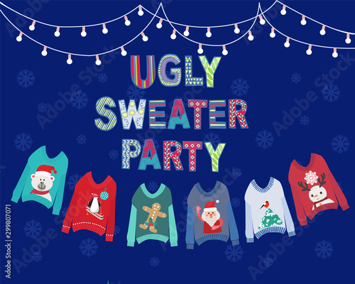 Christmas holiday cute ugly sweater party invitation design