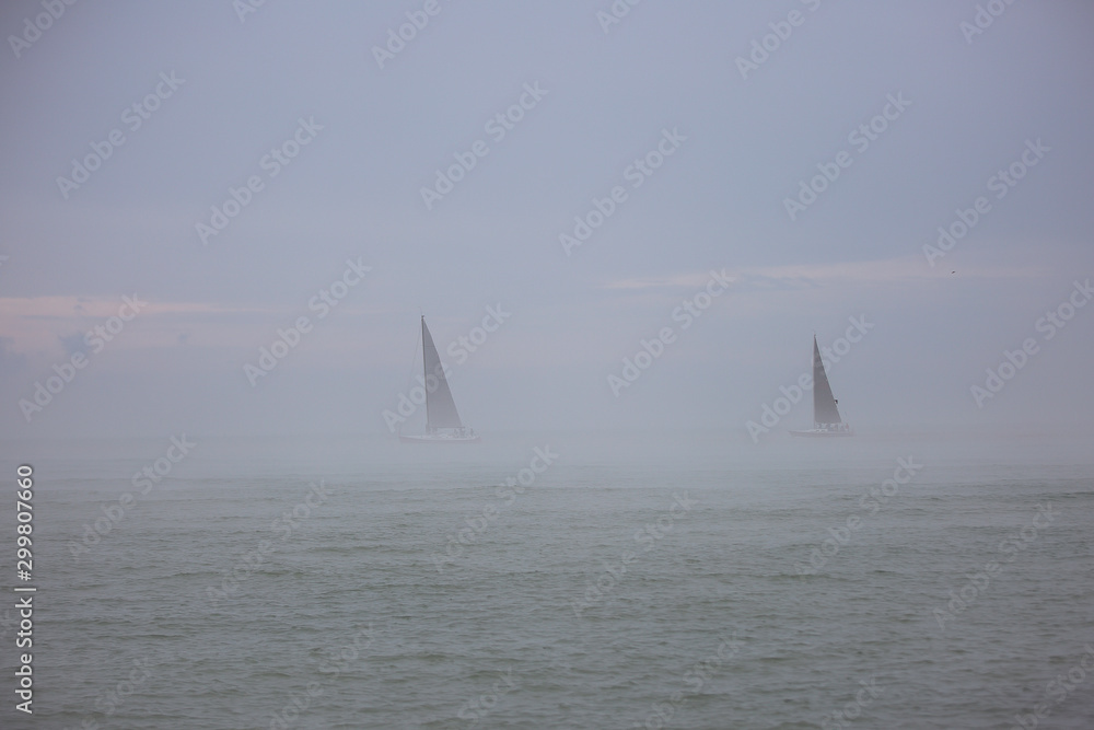 Sailboats In The Fog