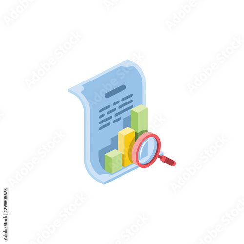 Document certificate schedule chart search. Vector 3d isometric, color web icon, new flat style. Creative illustration design, idea for infographics.