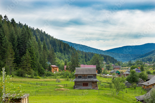 Panoramic View of Carpathian Mountains in Summer Sunny Day. Mykulychyn, Ukraine