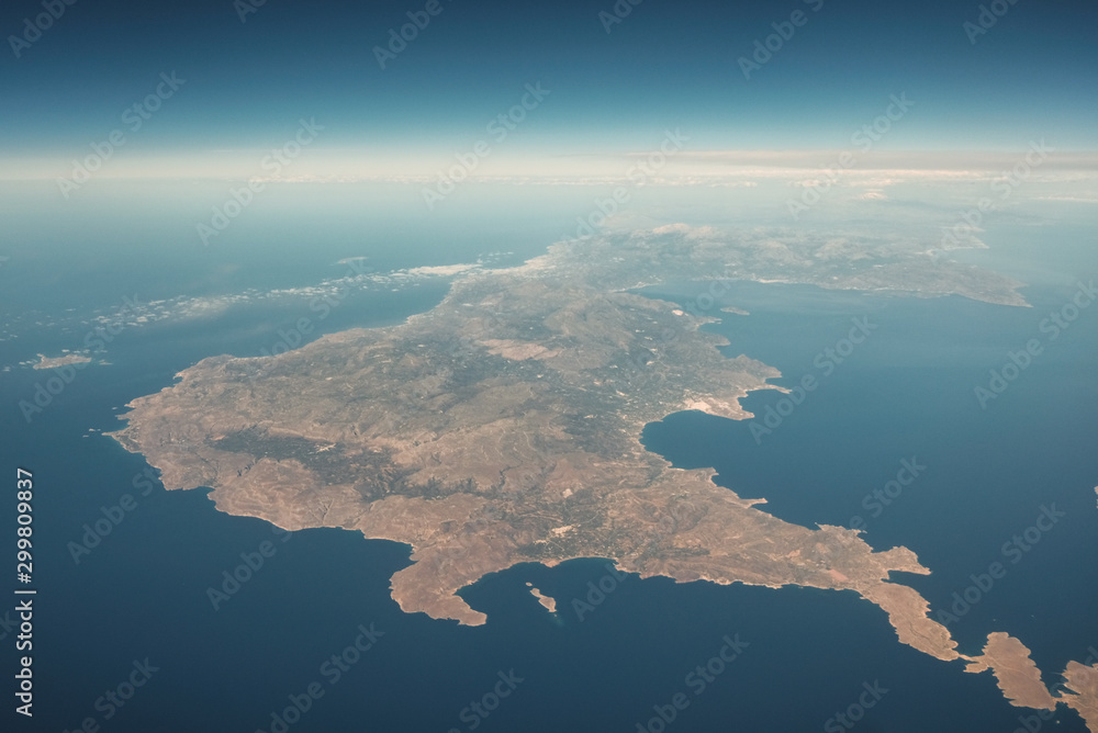 Aerial view of the Crete, the largest of the Greek islands and one of the largest islands in the Mediterranean Sea