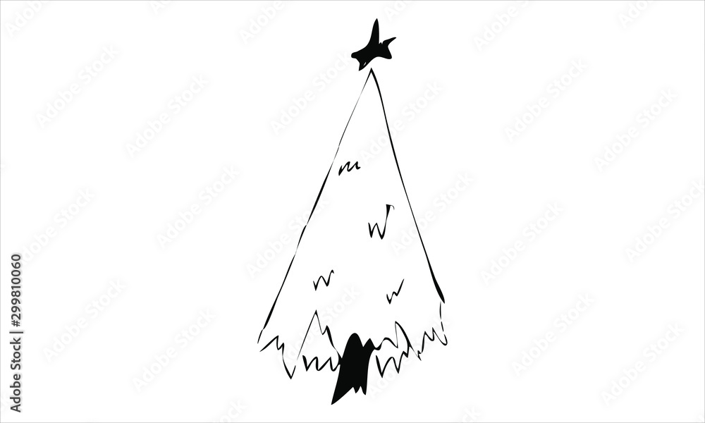 Single hand drawn New Year and Xmas tree. Doodle vector illustration for winter hollydays. Use this for greeting cards, posters, stickers, prints and seasonal design. Single hand drawn New Year and Xmas tree. Doodle vector illustration for winter hollydays. Use this for greeting cards, posters, stickers, prints and seasonal design.