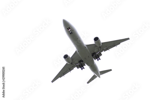 Passenger plane with landing gear and white background - Stockphoto