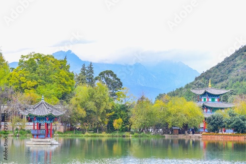 Black Dragon Pool with Chinese Pavilion in Lijiang