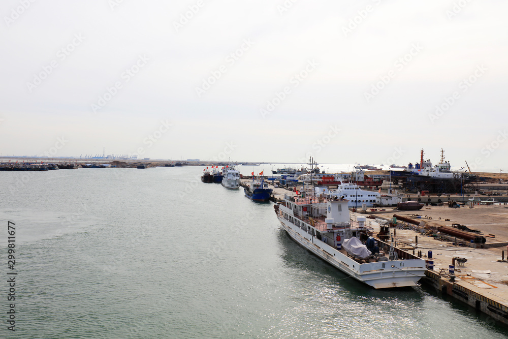 docked ships in a shipyard, Tangshan City, Hebei, China