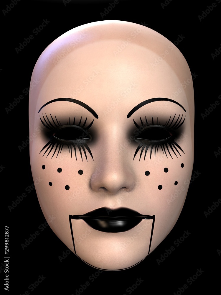 Mask of the evil clown doll. 3D illustration Mask of the evil clown doll. 3D illustration
