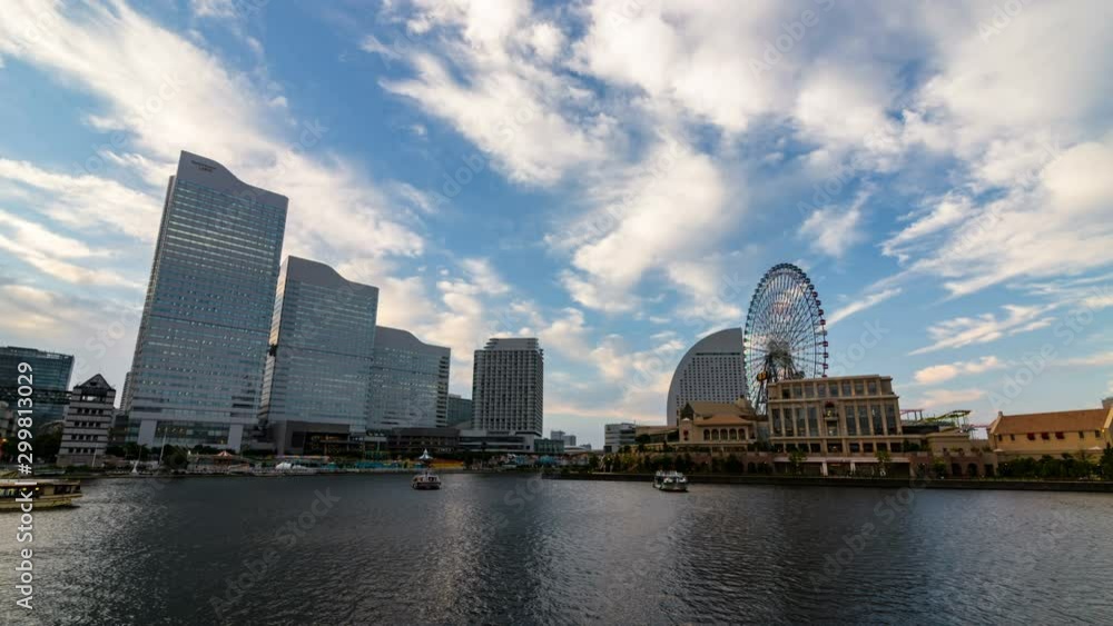 Timelapse of Sunset Sky over Waterfront Cityscape in Yokohama, Japan Timelapse of Sunset Sky over Waterfront Cityscape in Yokohama, Japan