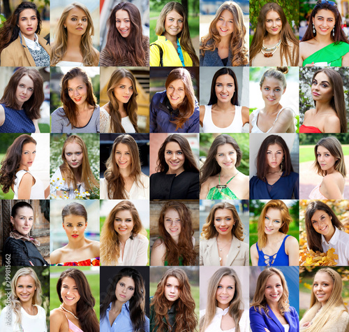 Collage of beautiful young women between eighteen and thirty years