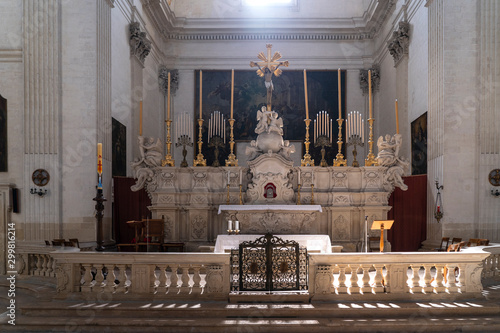 LECCE, Puglia ,Italy - May 2, 2019: Ancient Baroque church, sant Irene facade, Lecce , Italy photo