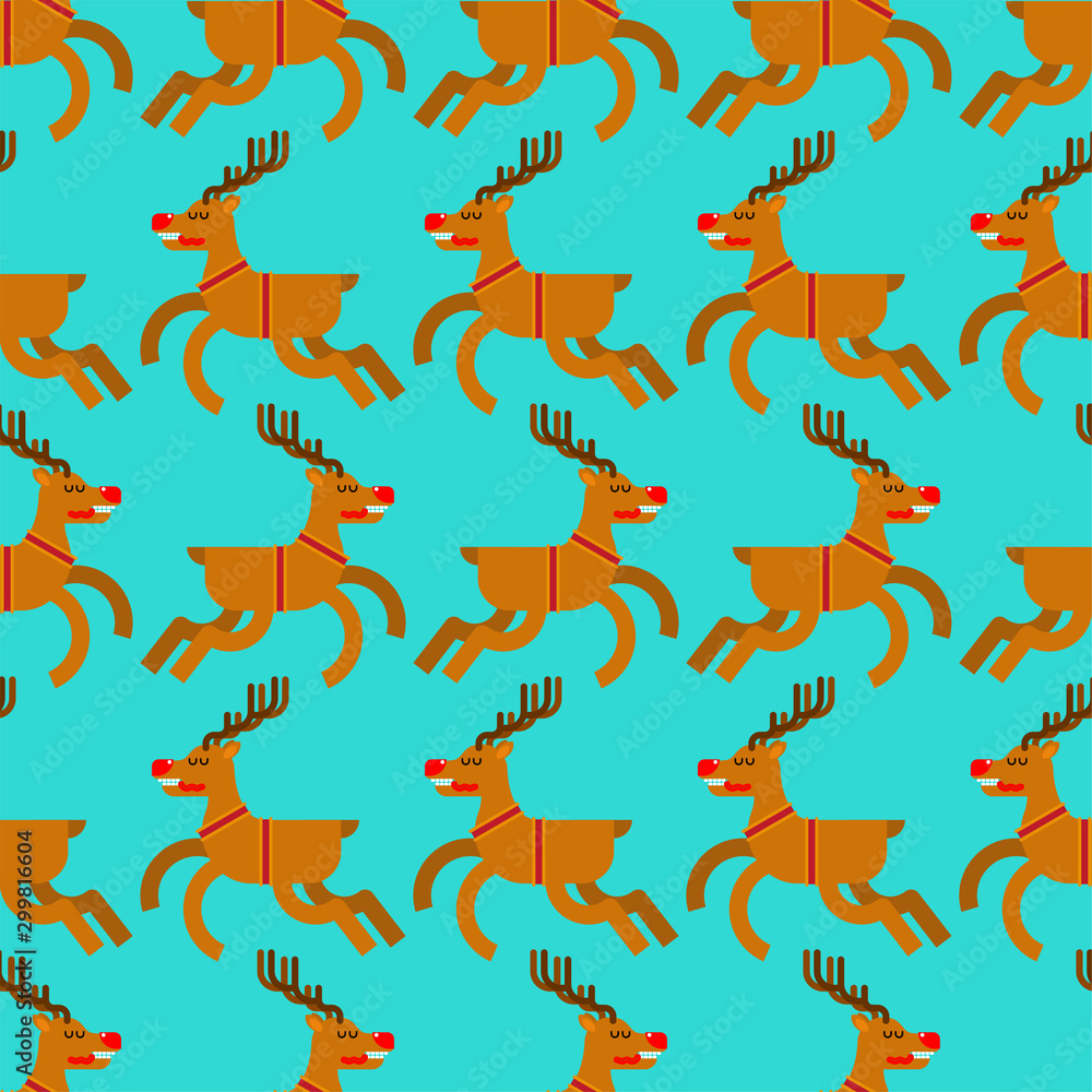 Santa deer pattern seamless. Christmas background. New Year Vector texture