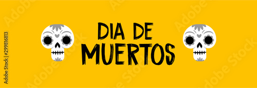 Dia de Muertos, Day of the Dead spanish text lettering, vector illustration with skulls