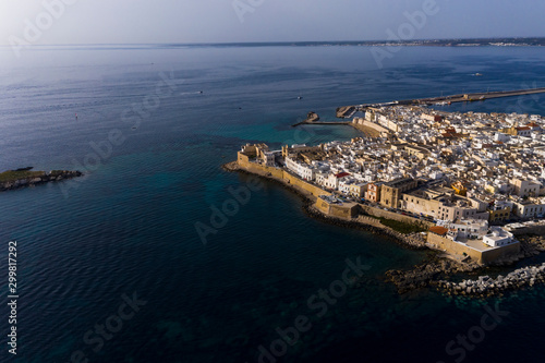 Fototapeta Naklejka Na Ścianę i Meble -  Aerial view, old town with fort, ramparts and harbor, Gallipoli, Lecce province, Salento peninsula, Puglia, Italy