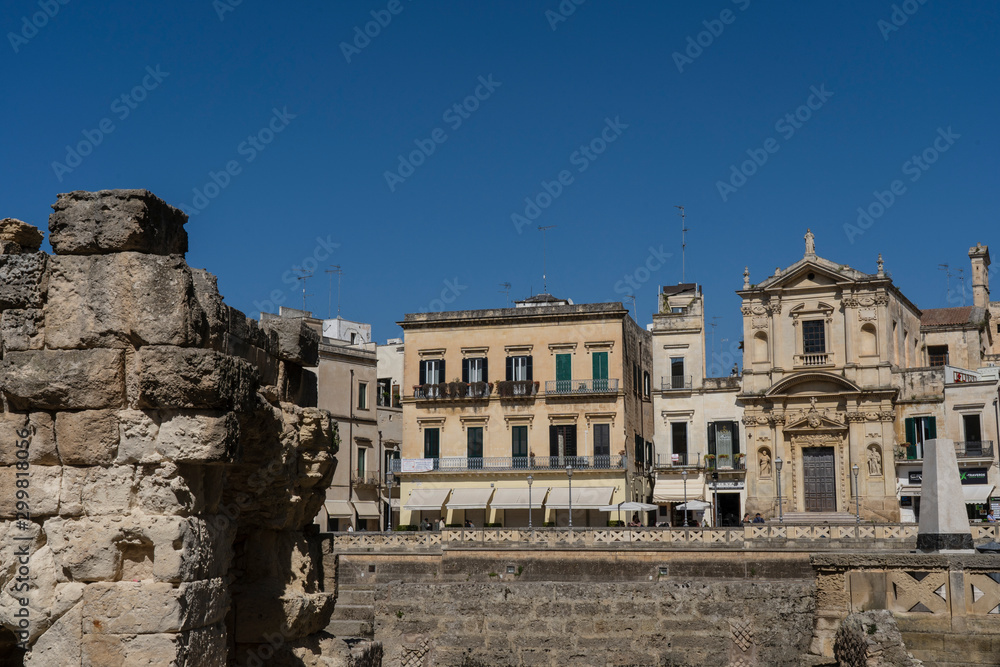 Roman Amphitheatre in Lecce, Puglia (Apulia), southern Italy. Ruins of a Roman amphitheater.