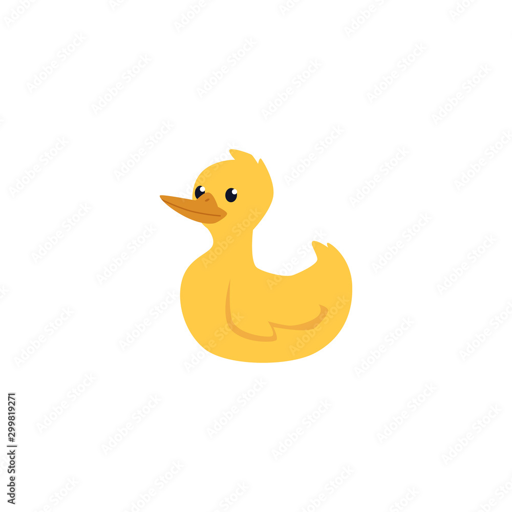 Cute cartoon yellow duck isolated on white background - rubber children's toy Cute cartoon yellow duck isolated on white background - rubber children's toy