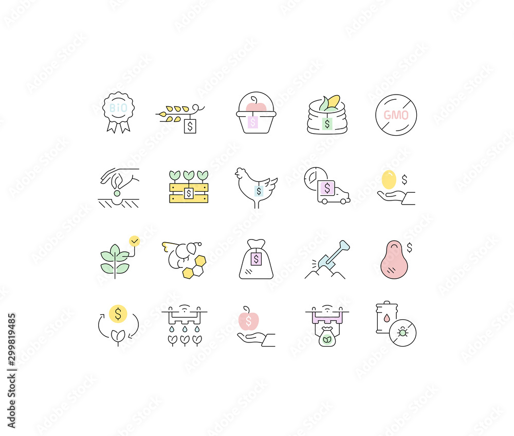 Fototapeta premium Set Vector Line Icons of Business in Agriculture