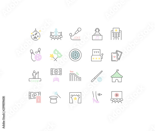 Set Vector Line Icons of Entertainment Business