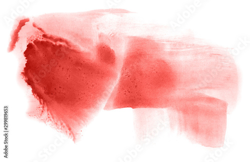 Abstract watercolor background hand-drawn on paper. Volumetric smoke elements. Red color. For design, web, card, text, decoration, surfaces.