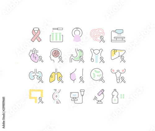 Set Vector Flat Line Icons Cancer