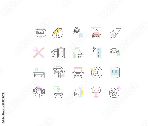 Set Vector Line Icons of Car Repair