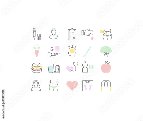 Set Vector Flat Line Icons Diabet